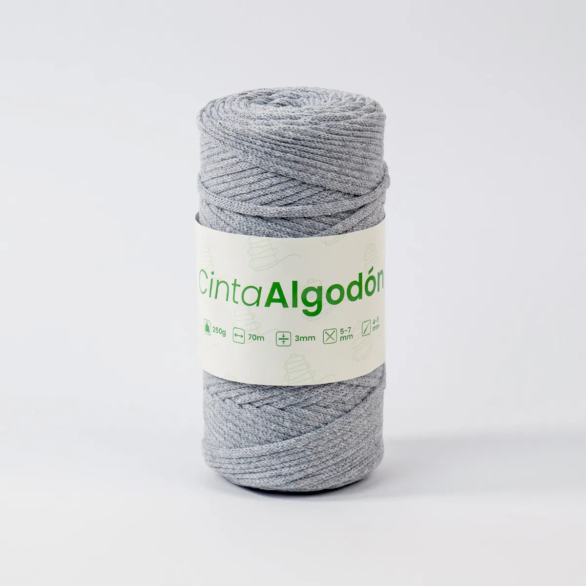 Cinta Tejida Eco Algodón 3mm Gris Claro