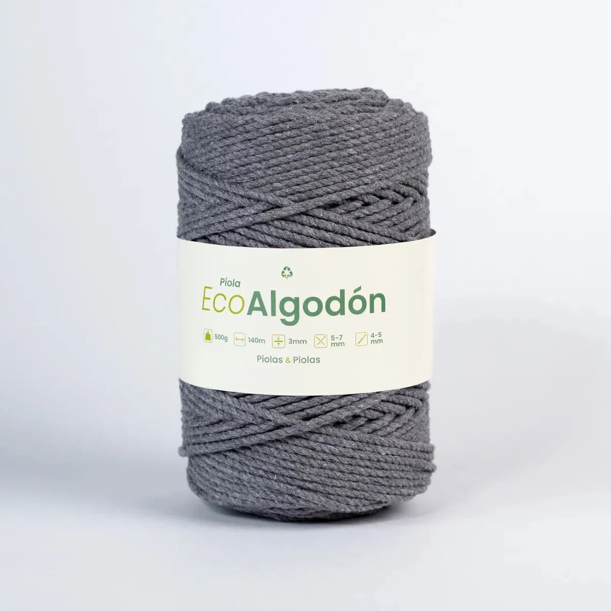 Piola Eco Algodón 3mm Gris Oscuro