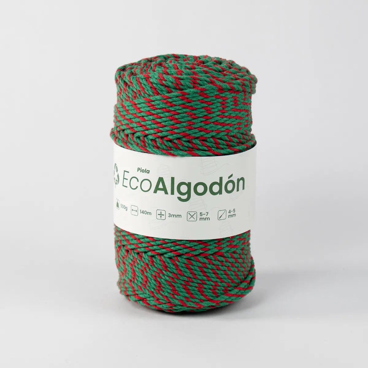 Piola Eco Algodón 3mm Navidad Verde/Rojo